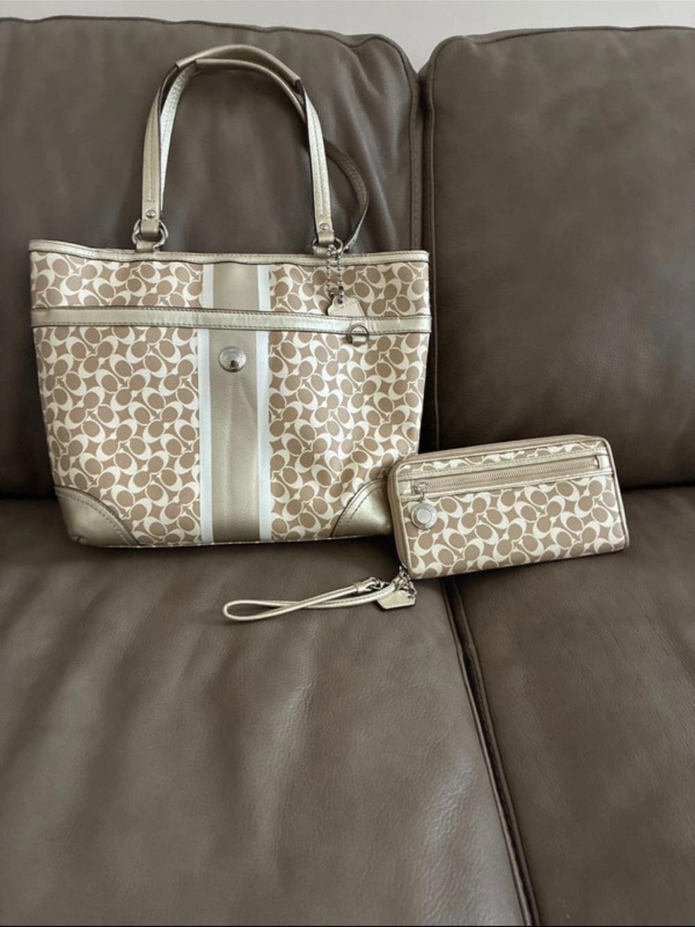 Coach Chelsea Signature Jacquard Stripe Tote and Wristlet Wallet Set